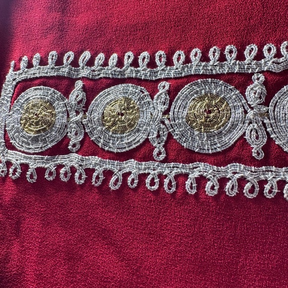 Embroidered Red Shawl with Black Fringe - Picture 3 of 6